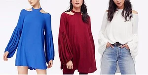 New Free People Women's Fashion Cold Shoulder Drift Away tunic dress Top S M L - Picture 1 of 6