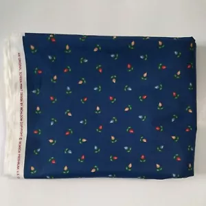 Vintage Richloom Fabric Cotton Sateen Floral on Indigo Screen Print 55"W - 6 Yds - Picture 1 of 7
