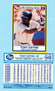 1991 Post Cereal Rookie Stars Team - #10 Tony Gwynn - San Diego Padres Box 736