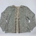 Chicos Womens Open Front Tweed Cardigan Blue Embellished Sz 1 (8/10) M Mrsp $149