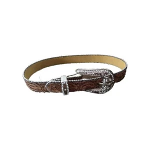 Nocona Belt Co. Girls' Glittery Brown Floral Lace Western Belt Sz 22 - N1344999 - Picture 1 of 4
