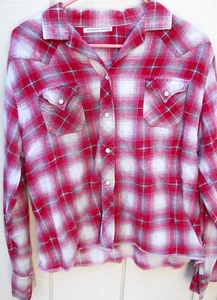 VINTAGE 50'S ACTRESS MAGGIE HICKS LONG SLEEVE PLAID WESTERN COTTON SHIRT SZ M/L - Picture 1 of 7