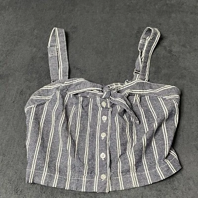 Camisa corta Brandy Melville para mujer OS azul blanco a rayas sin mangas con botones Foto 1 de 4