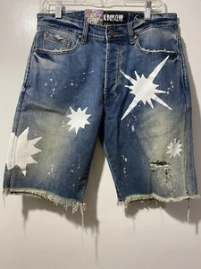 Billionaire Boys Club BBC Painted Embroidered Cosmic Astronaut Denim Jean Shorts - Picture 1 of 7