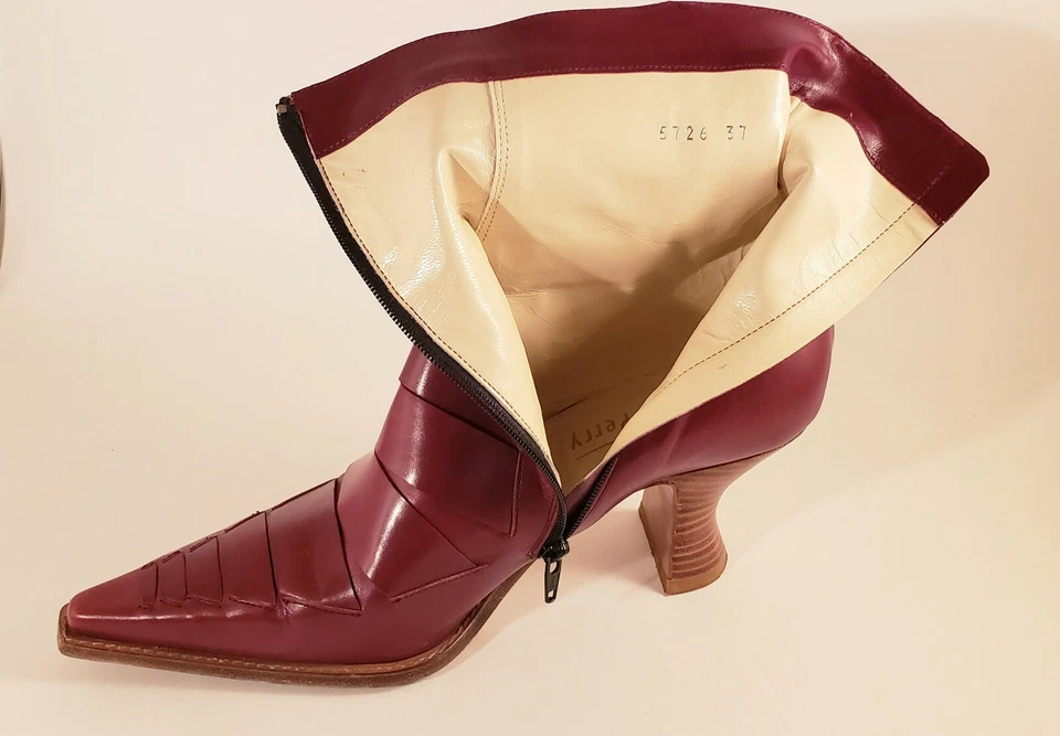 MICHEL PERRY - 2" Heel Bordeaux (Red) Italy Leather Ankle Boots Shoes Size 6.5 Foto 1 de 4