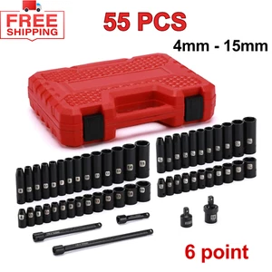 55PCS 1/4" Drive Deep and Shallow Impact Socket Set with Case, SAE/Metric, CR-V - Picture 1 of 8