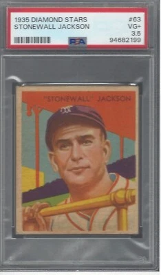 STONEWALL JACKSON 1935 DIAMOND STARS BASEBALL HOF #63 VERY GOOD+ PSA 3.5 - Image 1 of 2