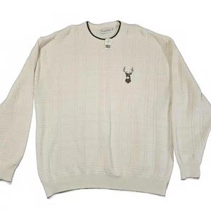 Vintage New Sedgefield Wranglers Men's Crew Neck Sweater Beige XXL Deer Grandpa - Picture 1 of 11