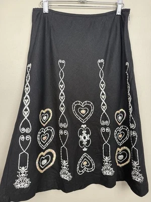 Falda Midi Y2K De Colección Richard Malcolm Mezcla de Lino Negra Lentejuelas Bordadas Corazón Foto 1 de 4