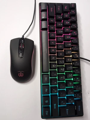 Wired 61 Keys Gaming Compact Keyboard Mouse Combo Rainbow RGB Backlit PC  - Image 1 of 4