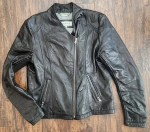 Calvin Klein Damen Echtleder Moto Jacke Mantel, schwarz, Large - Bild 1 von 5