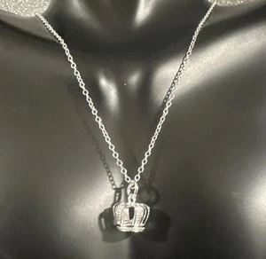 Sterling Silver Crown Charm Pendant Necklace with Chain with dust bag and case - Picture 1 of 9