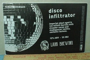 Lark Brewing Label #16 DISCO INFILTRATOR - IMPERIAL STOUT - Iowa - Imagen 1 de 1