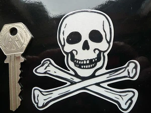 JOLLY ROGER Skull & Crossbones HIGHLY REFLECTIVE Cool Custom Bike 75mm STICKER - Picture 1 of 1