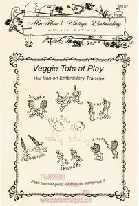 Veggie Tots at Play Hot Iron Transfers di MaMaw's ricamo vintage - Foto 1 di 2