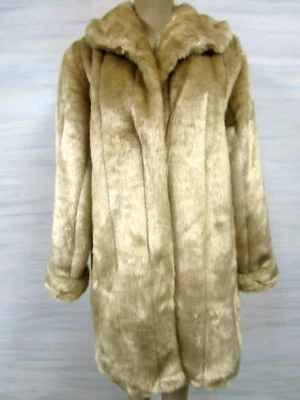 Dennis Basso 人造毛皮大衣 闪亮金色 中长 S 码 全新带标签 — 第 1/4 张图片