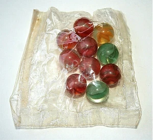 Dime Store Beutel mit 10 Katzenaugen farbige Glasmurmeln 60er Jahre neu aus altem Beutel - Bild 1 von 4