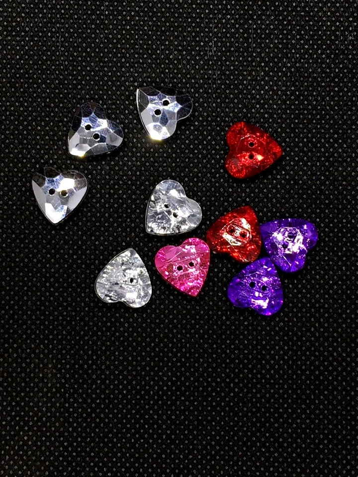 Bling Bling Hearts Plastic Buttons/Two Holes Buttons/Doll Making/10 Pieces   - Image 1 of 3