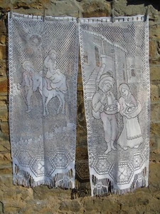 French pair white curtains lace lovely motif 18.5'' x 48'' of each - Picture 1 of 7