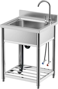 Free Standing Stainless-Steel Single Bowl Commercial Restaurant Kitchen Sink Set - Picture 1 of 8