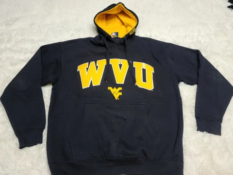 OVB West Virginia WVU Mountaineers Hoodie GOLD RUSH Hoodie Pocket Spellout Large Cover
