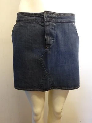 Lovely Dark Blue Denim Button Fly Mini Skirt from Benetton- Size 12 (42) - Image 1 of 2
