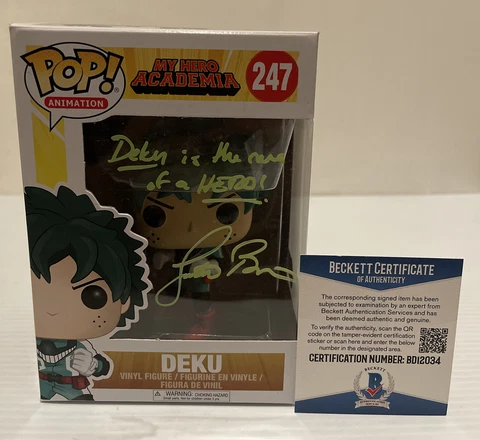 Justin Briner Signed Autographed DEKU 247 MY HERO ACADEMIA Funko Pop BECKETT 5 Cover