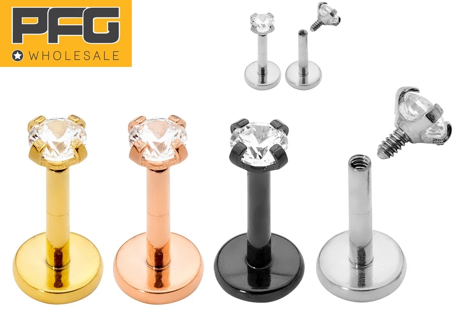 1 Pair 18G G23 Titanium Gem Piercing Ball Labret Monroe Tragus Ear Bar Nose Stud Foto 1 de 4