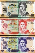 Belize, 3 Pcs SET, 2-5-10 Dollars 2016-2017, UNC, New Date, P-66 P-67 P-68, QEII