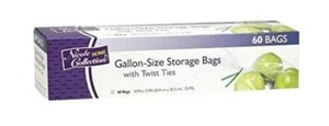 Gallon Size Plastic Food Storage Bags w/ Twist Ties 60CT BUNDLE - Picture 1 of 3