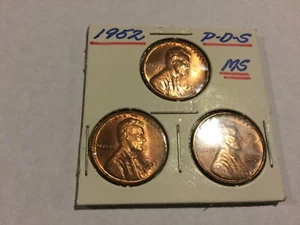 Trio of 1952 P-D-S uncirculated Lincoln Wheat Cents - Picture 1 of 3