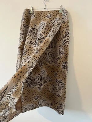 Silk Skirt Long Lined Brown Animal Print Paisley Wrap Vintage Size 12 Retro Boho - Image 1 of 4