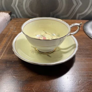 Paragon Teetasse & Untertasse gelb rosa Hartriegel Goldrand doppelte Garantie Vintage - Bild 1 von 4
