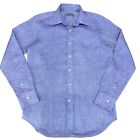 Canali 1934  Button Up Shirt 100% Linen Size M Purple Long Sleeves Casual