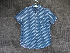 J Crew Shirt Mens Large Blue Flamingo Print Slim Flex Washed Short Sleeve Preppy - Picture 1 of 9