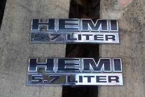 PAIR 2009-2018 DODGE RAM 5.7 LITER HEMI EMBLEM LOGO BADGE SIGN SYMBOL USED OEM - Picture 1 of 3