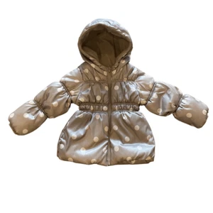 Old Navy Puffer Coat Tan White Polka Dot Size 4T - Picture 1 of 13