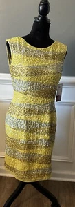 ADRIANNA PAPELL NWT ($220) yellow/silver/gold sequin bodycon dress Size 8 - Picture 1 of 9