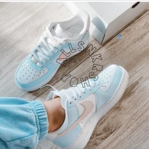 Custom painted nike air force 1 low baby blue/ pink swoosh - Picture 1 of 3
