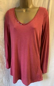 Camaieu Jersey Red Wings Sz Small Long Sleeved Studded Sequin Back Tunic Y2K Top - Picture 1 of 12