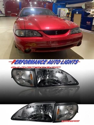 Juego de faros de humo transparentes Euro con luces de esquina para Ford Mustang 1994-1998 Foto 1 de 3