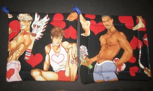 Sexy Men Unique Quilted Pot Holder / Hot Pad Set of 2 Double Insulated Gay 8" - Picture 1 of 4