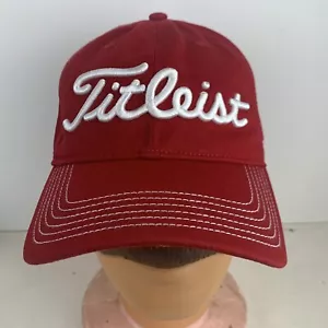 Titleist Pro V1 FJ Foot Joy Adjustable Red Hat Golf Cap Baseball Style Puff Logo - Picture 1 of 12