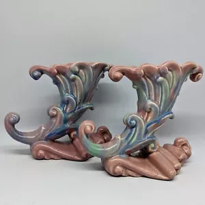 Vintage MCM Royal Haeger Mauve Blue Agate Cornucopia Taper Candle Holder 4.75" H - Picture 1 of 14