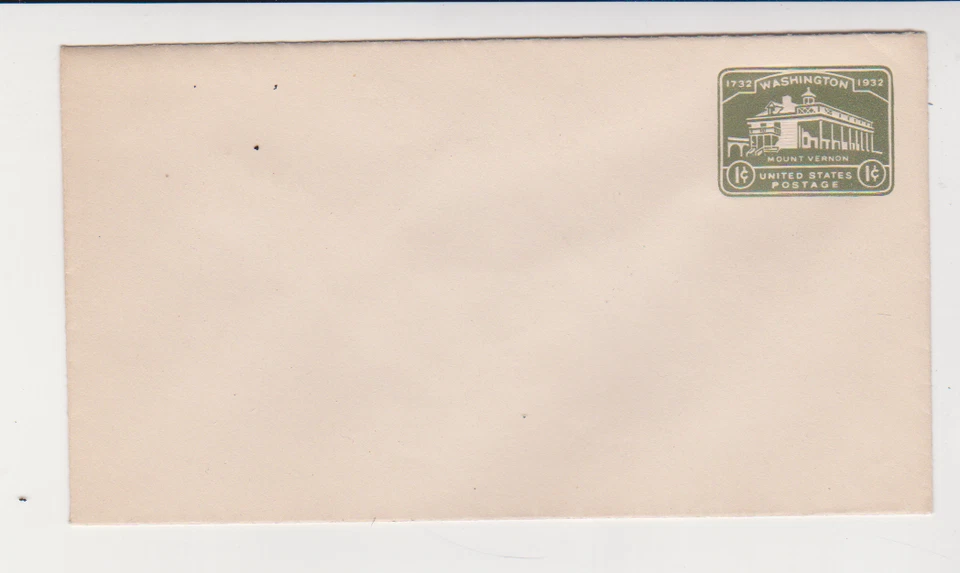 U S Scott #U523 1¢ Mint Mt. Vernon Entire (1932). Size 10 Envelope - Image 1 of 1