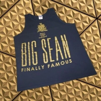 Camiseta sin mangas Big Sean finalmente famosa camiseta muscular negra/dorada metálica M Foto 1 de 4