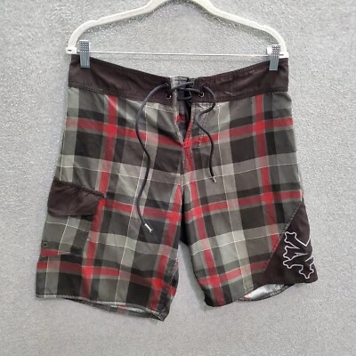 Traje de baño Zoo York para hombre 30 baúles grises a cuadros cordón 8" bolsillos entrepierna Foto 1 de 4