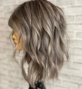 Ombre grau kurz BOB Lace Front Echthaar Perücke für Frauen täglicher Gebrauch - Bild 1 von 4