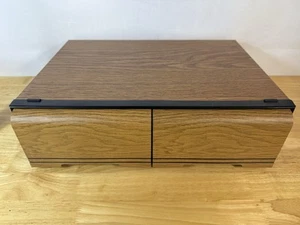Vintage 80s 90s Faux Wood VHS Tape 18 Holder Storage Box 2 Drawer Case - Picture 1 of 5