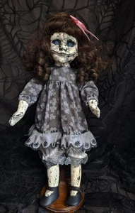 OOAK Creepy Doll, Crackle, 15 In Tall W Stand, Halloween Prop, Handpainted - Picture 1 of 2